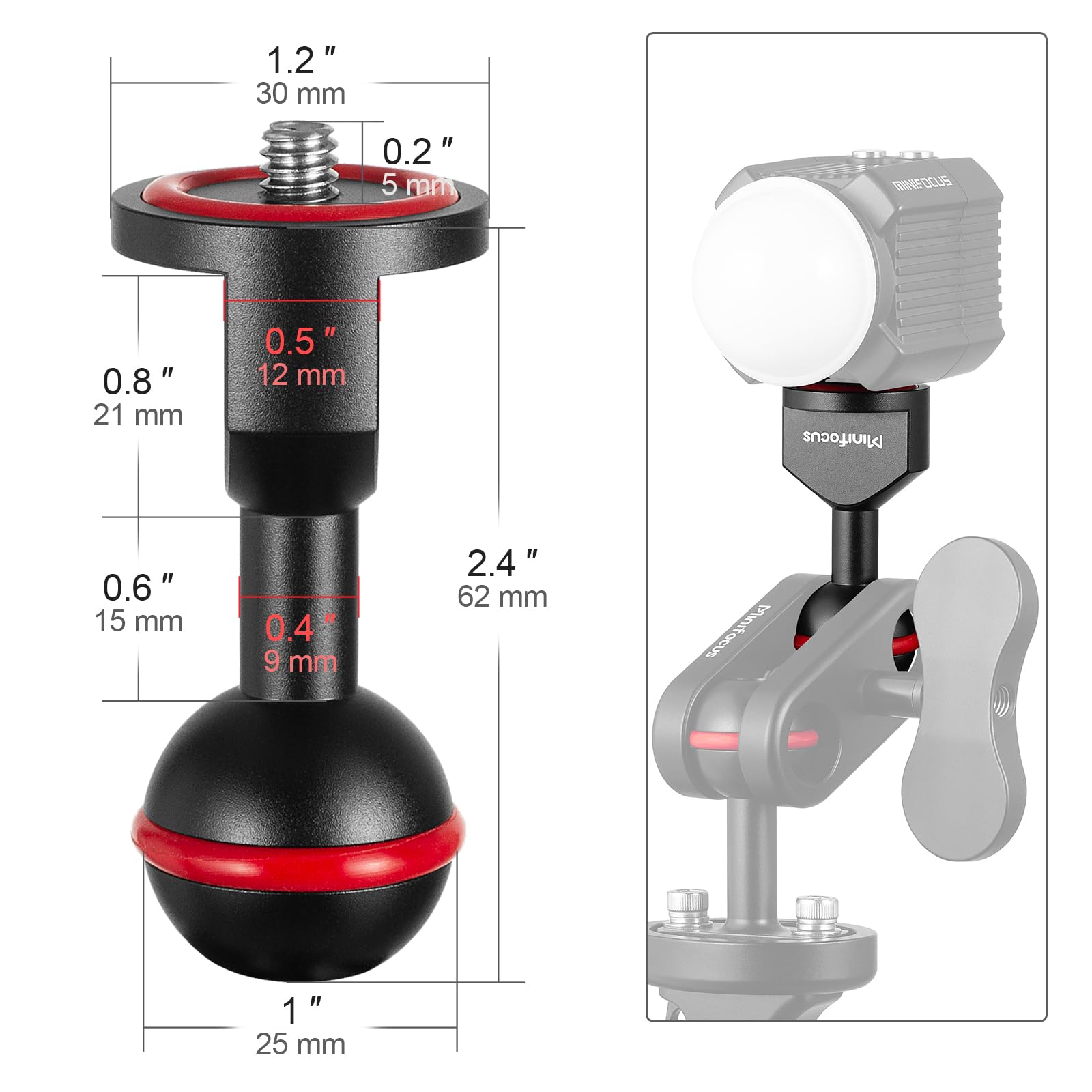 Minifocus 2Pcs 1'' Ball Adapter To 1/4'' 20 Screw, Universal Ball Joint Bracket With 1/4'' Screw Base Adapter For Underwater Cam